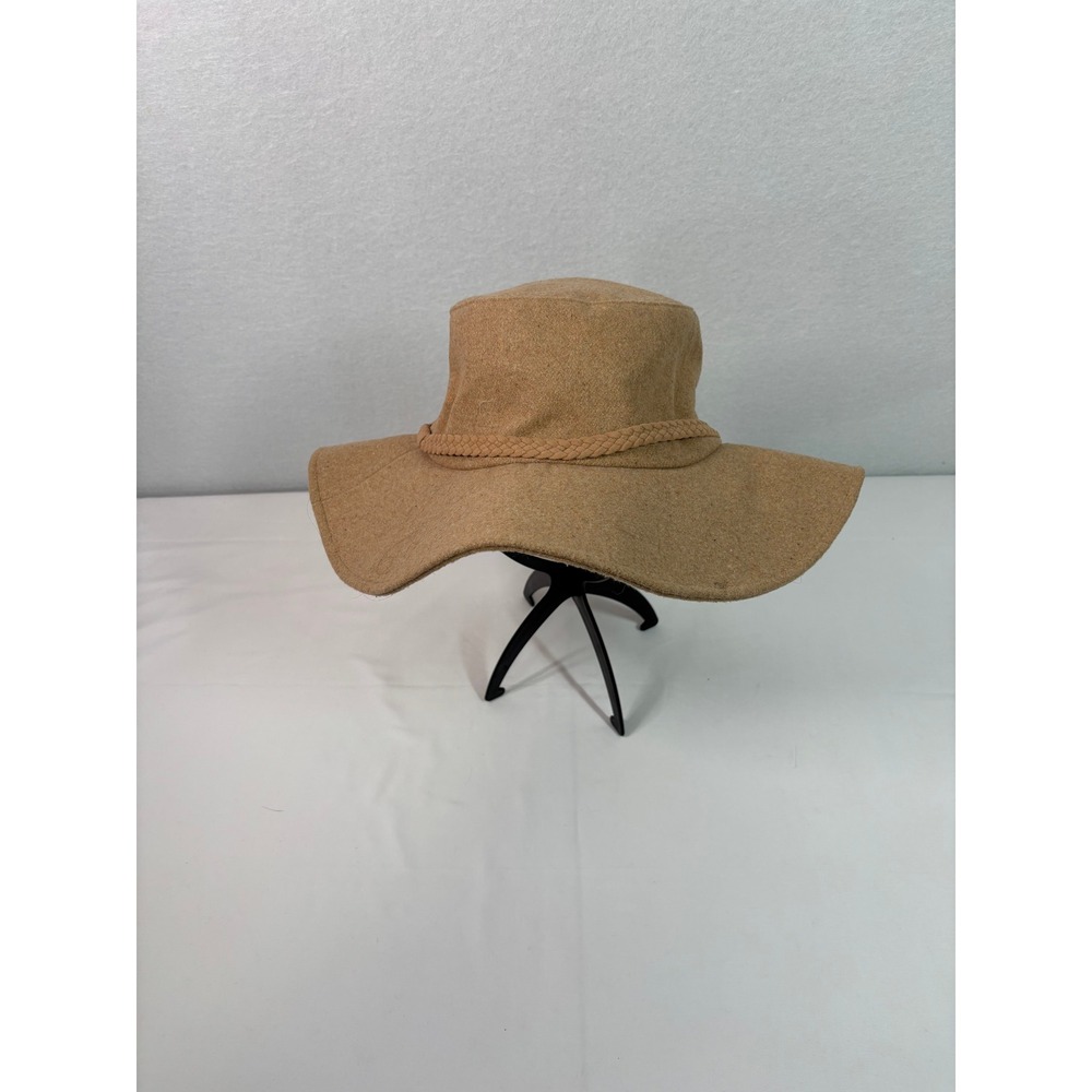 ASN Wide Brim Brown Sun Hat One Size Polyester Acrylic Wool Braided Accent